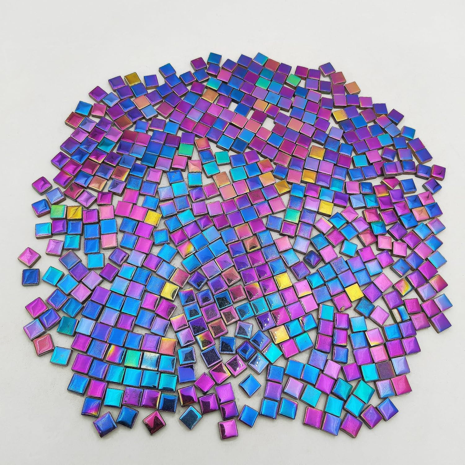 1.1lb Square Crystal Mosaic Tiles, Iridescent Mosaic Glass Tiles for Crafts, Mosaic Pieces DIY Hobbies Children Handmade Jewelry Art Decoration Gifts,525 Pieces (Rainbow) image 2