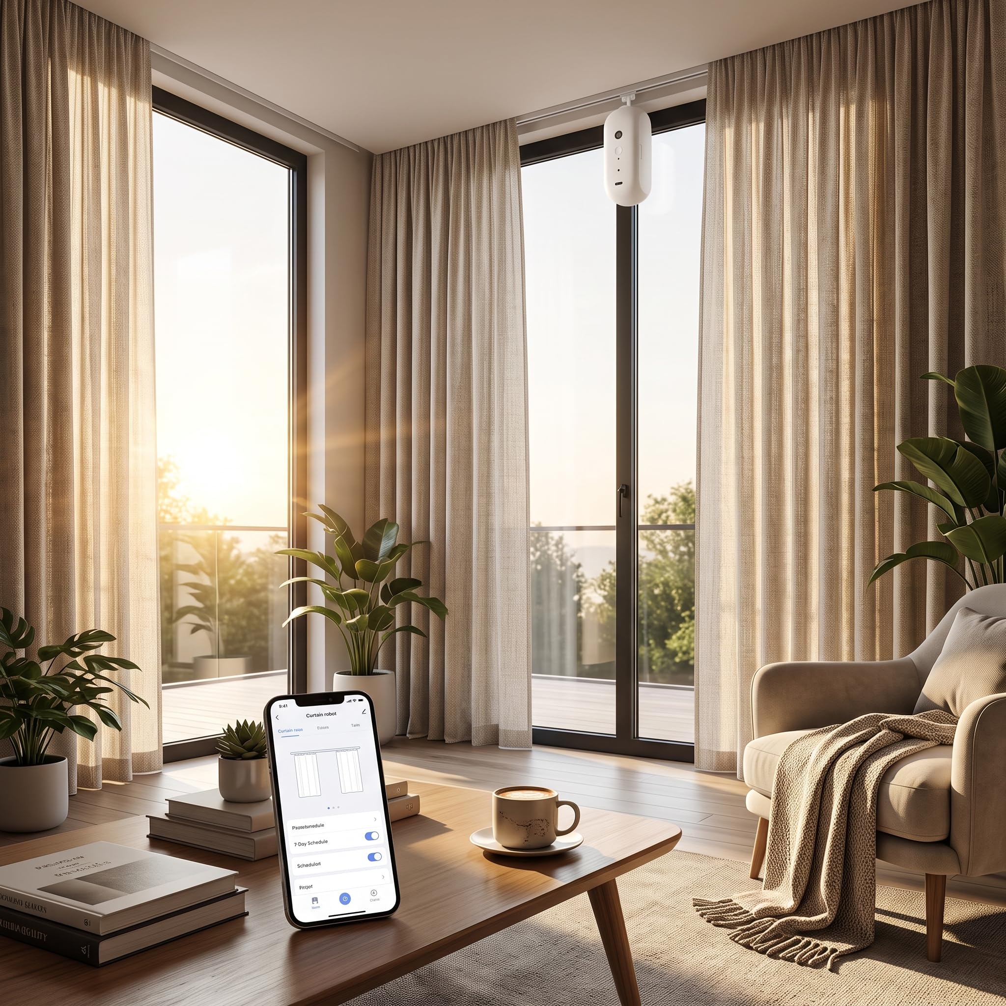 Smart Home Vorhangroboter Automatischer Gardinenöffner mit Sprachsteuerung und Temperatur-Licht-Sensor U-Schienen-Typ 1 Stück