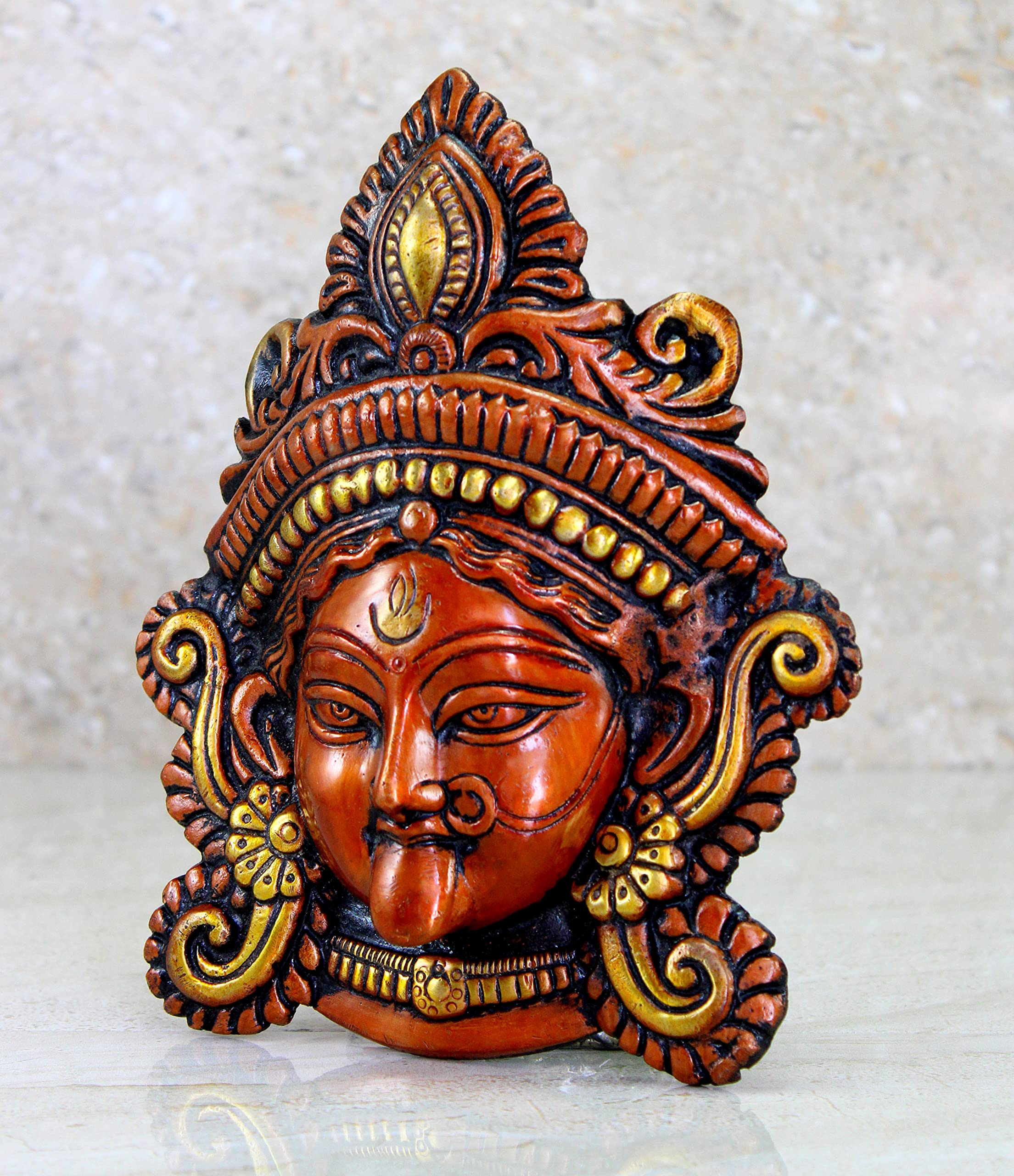ESPLANADE Statua da appendere alla parete in ottone Kaali Ma, 18,4 cm, con volto di Kali Maa Kali Mata, da appendere alla parete