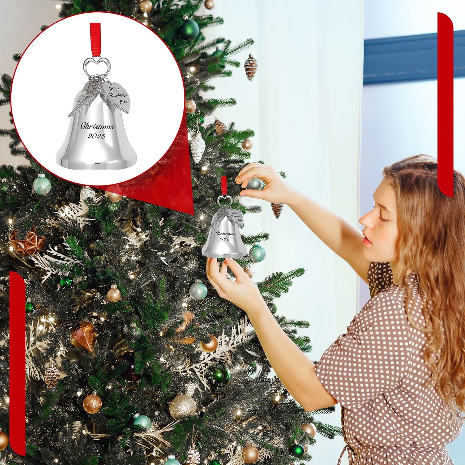 Silver Christmas Bell Ornament 2025 – Collectible Holiday Bell Engraved “Christmas 2025” with Angel Wing and “It’s A Wonderful Life” Tags – Movie Tribute Keepsake - Image 5