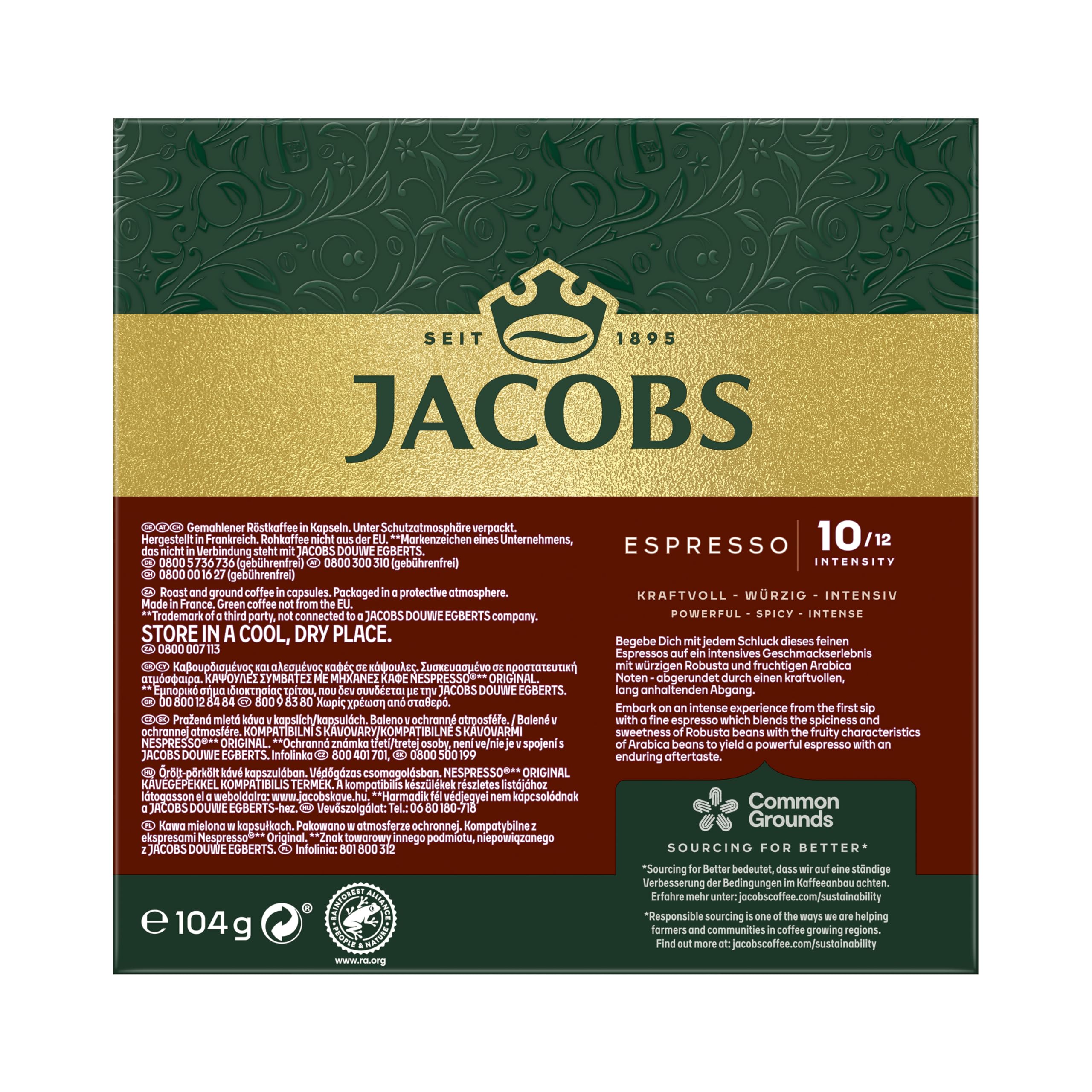 Jacobs Espresso Intenso, Intensywność 10 Kapsułki Kawy, Espresso 10, 200 sztuk