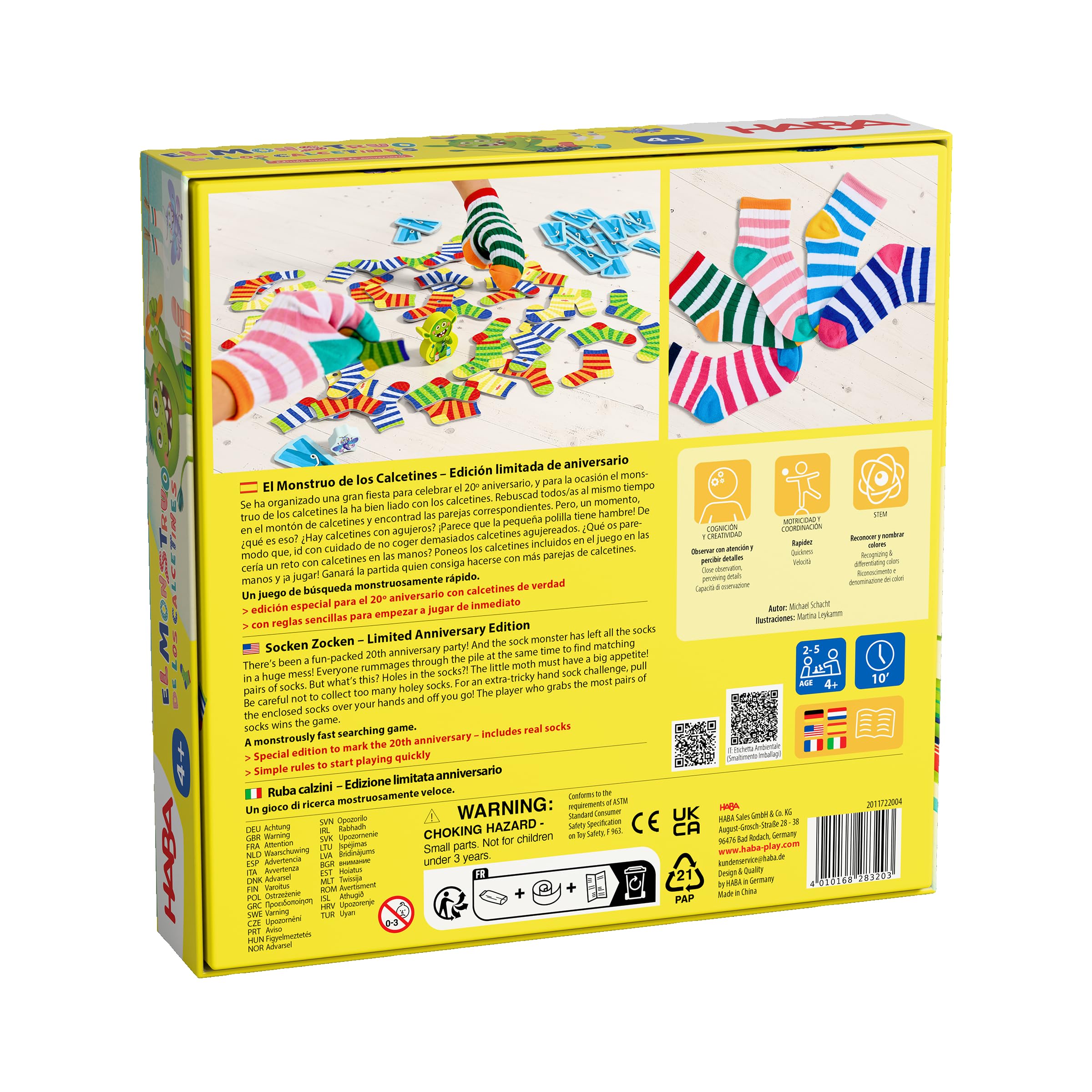 HABA 2011722004 - El Monstruo de los Calcetines – Edición Limitada de Aniversario, Juego Infantil de Mesa de observación y Velocidad. Más 4 años