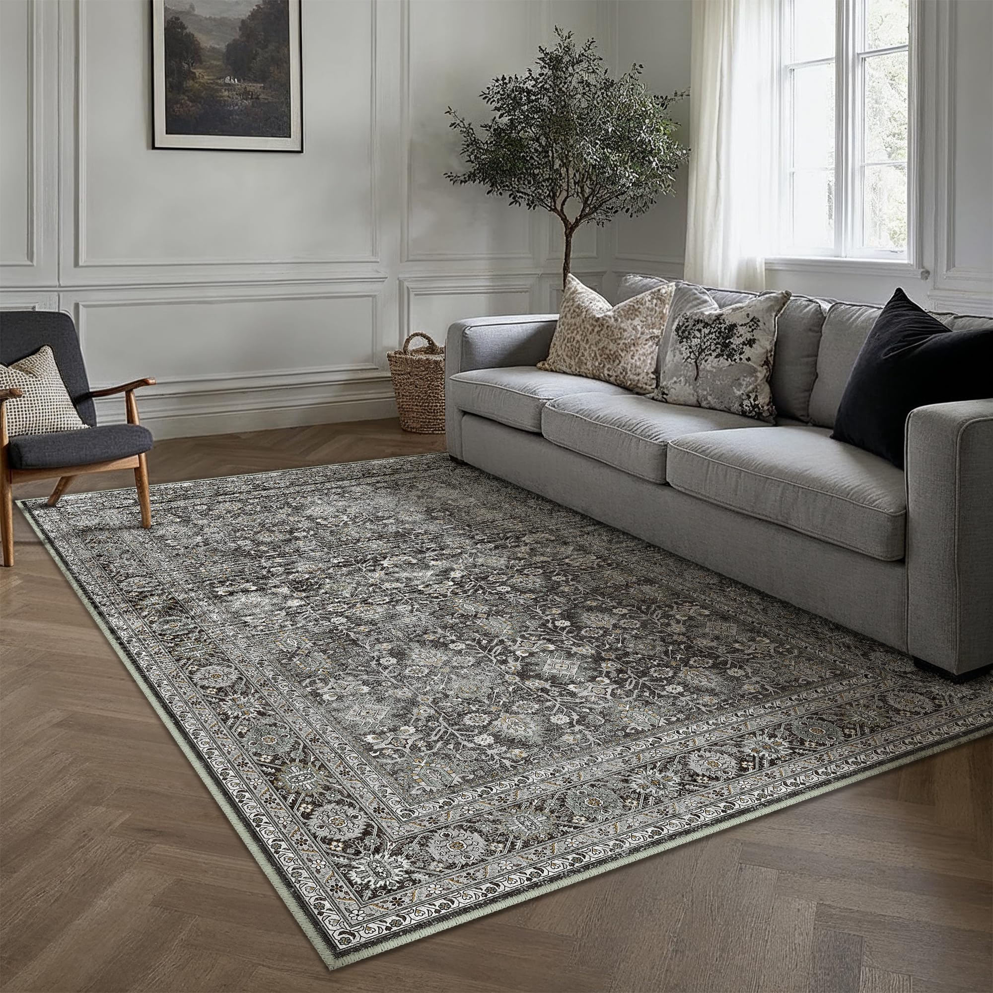HUGEAR Vintage Teppich Wohnzimmer Waschbarer Wohnzimmerteppich Retro Waschbar rutschfest Tepich Schlafzimmer Carpet Esszimmer Büro Kurzflor Teppiche