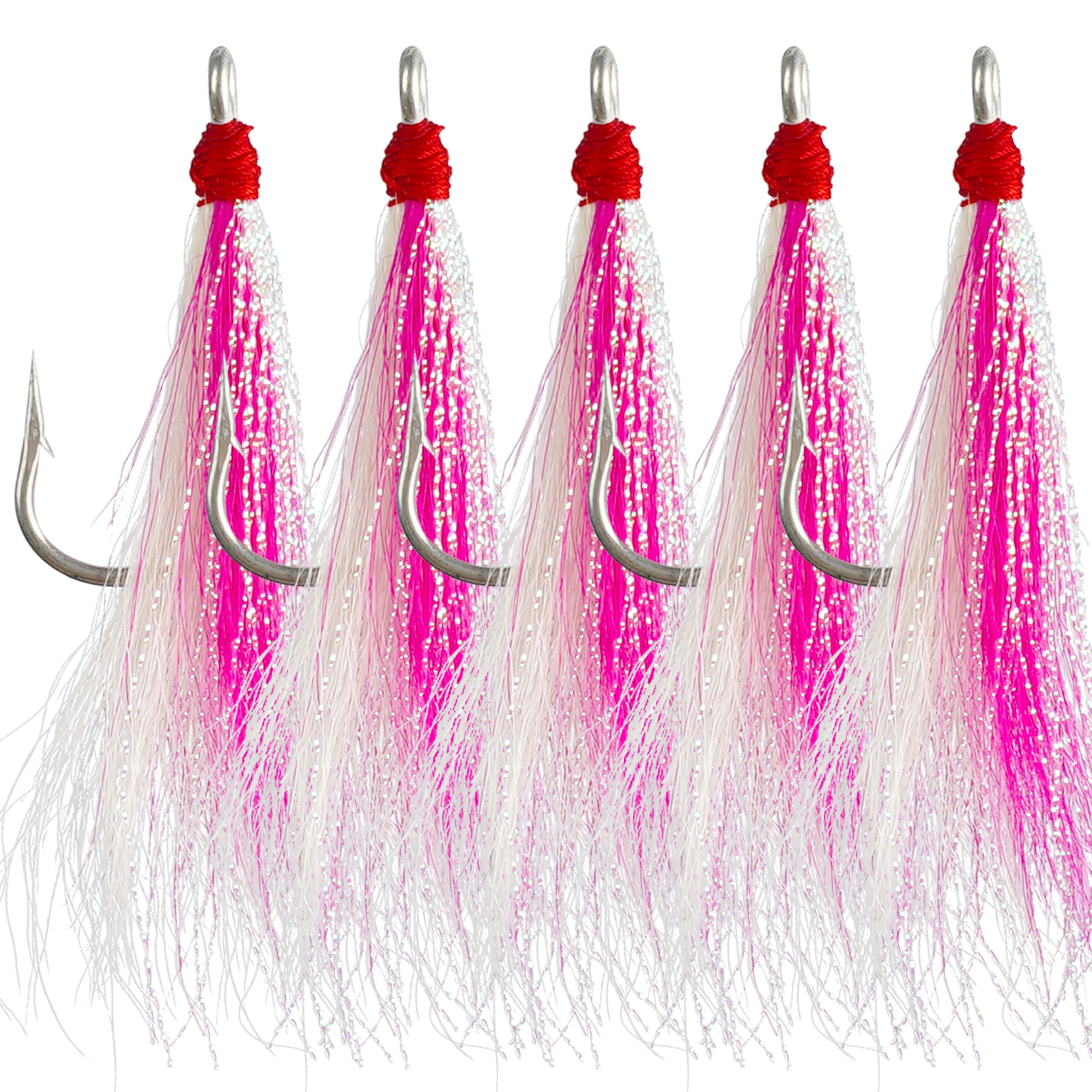 Mylar Flash Striper Cod Hooks 5-Piece Bucktail Teaser Fishing Hooks ...