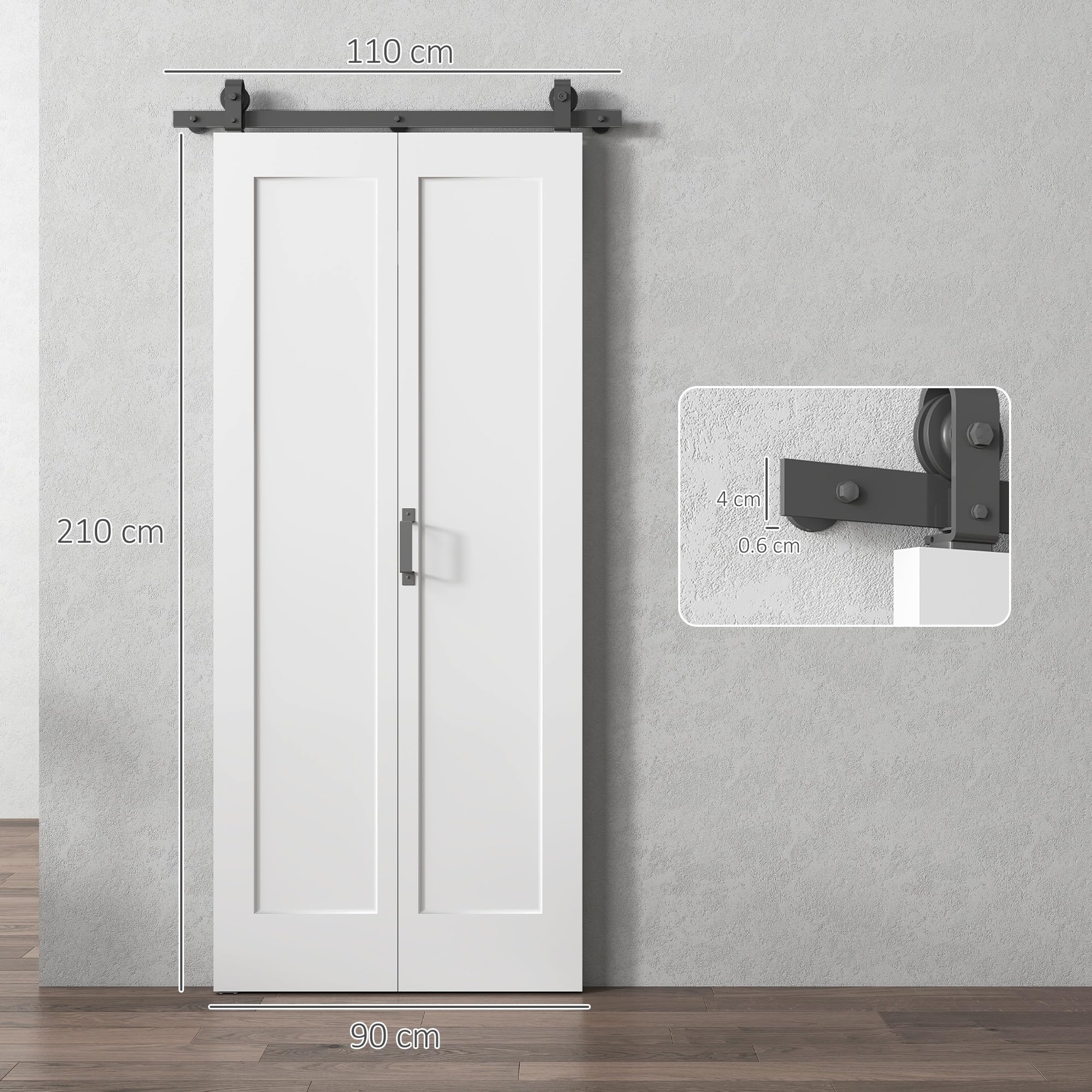 HOMCOM Porta Scorrevole a Libro 90x210 cm, Porta Pieghevole a Portafoglio con Maniglia e Superficie Verniciabile, Bianco