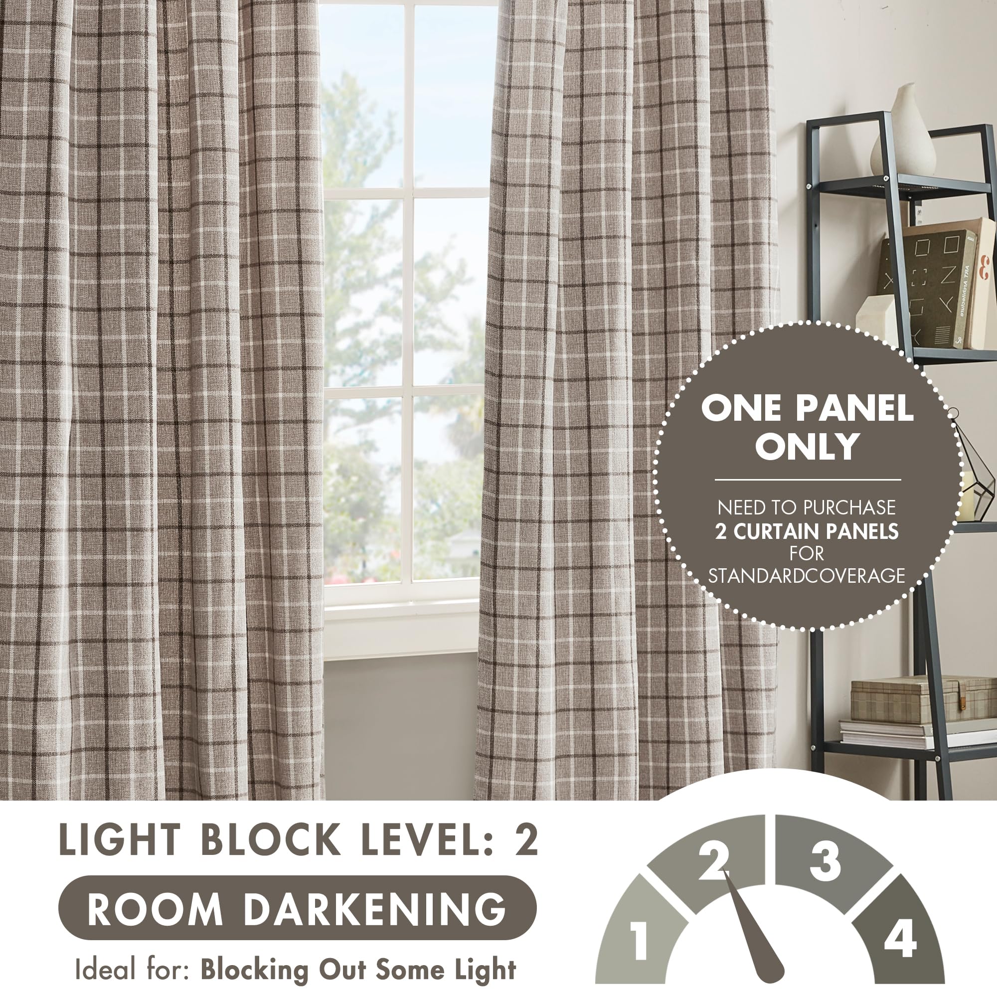 Madison Park Anaheim Kabin Ekose Perde Penceresi, Isı Yalıtımlı Polar Astar, Oturma Odası Dekoru Yatak Odası için Işık Engelleyici Örtüsü, 1-Tekli Panel Paketi, 50" x 84", Suni Deri Tab, Kahverengi