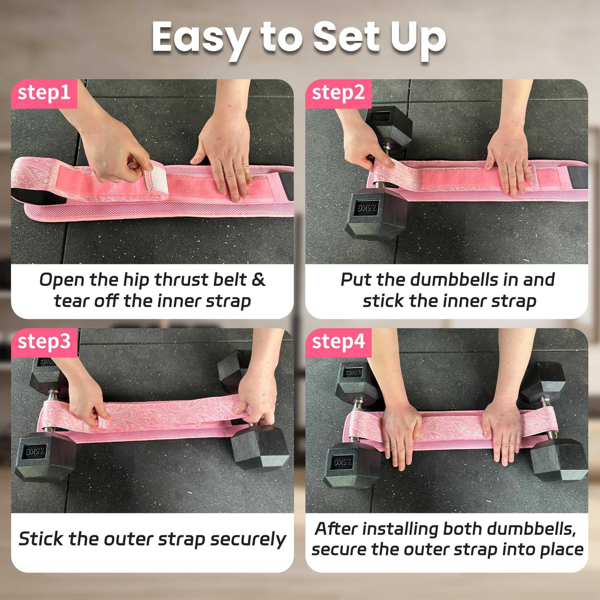 Hip Thrust Belt - Heavy Duty & Secure Glute Trainer mit Anti-Rutsch Gummi Extra Polsterung für Hanteln, Kettlebells & Platten - Ideal für Fitnessstudio, Zuhause & On-the-Go Workouts (Rosa)