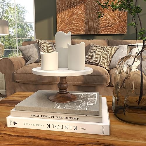 Miniatura 7 de Deco 79 Soporte para pastel de madera de mango con base de madera, 10 x 10 x 5 pulgadas, color blanco