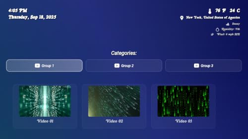 Matrix Code Rain avec musique d'ambiance - Glitch numérique en chute libre avec horloge et météo en direct – vue 2