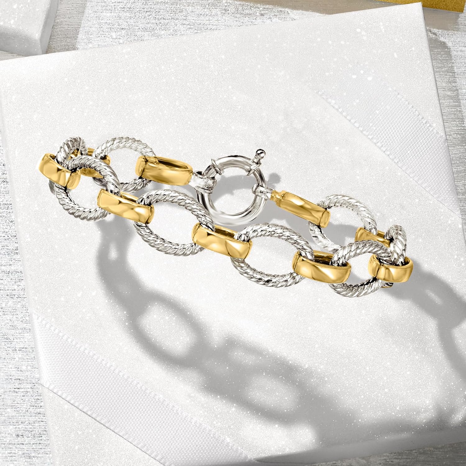 Ross-Simons Sterling Silver and 18kt Gold Over Sterling Silver Twisted-Oval Link Bracelet