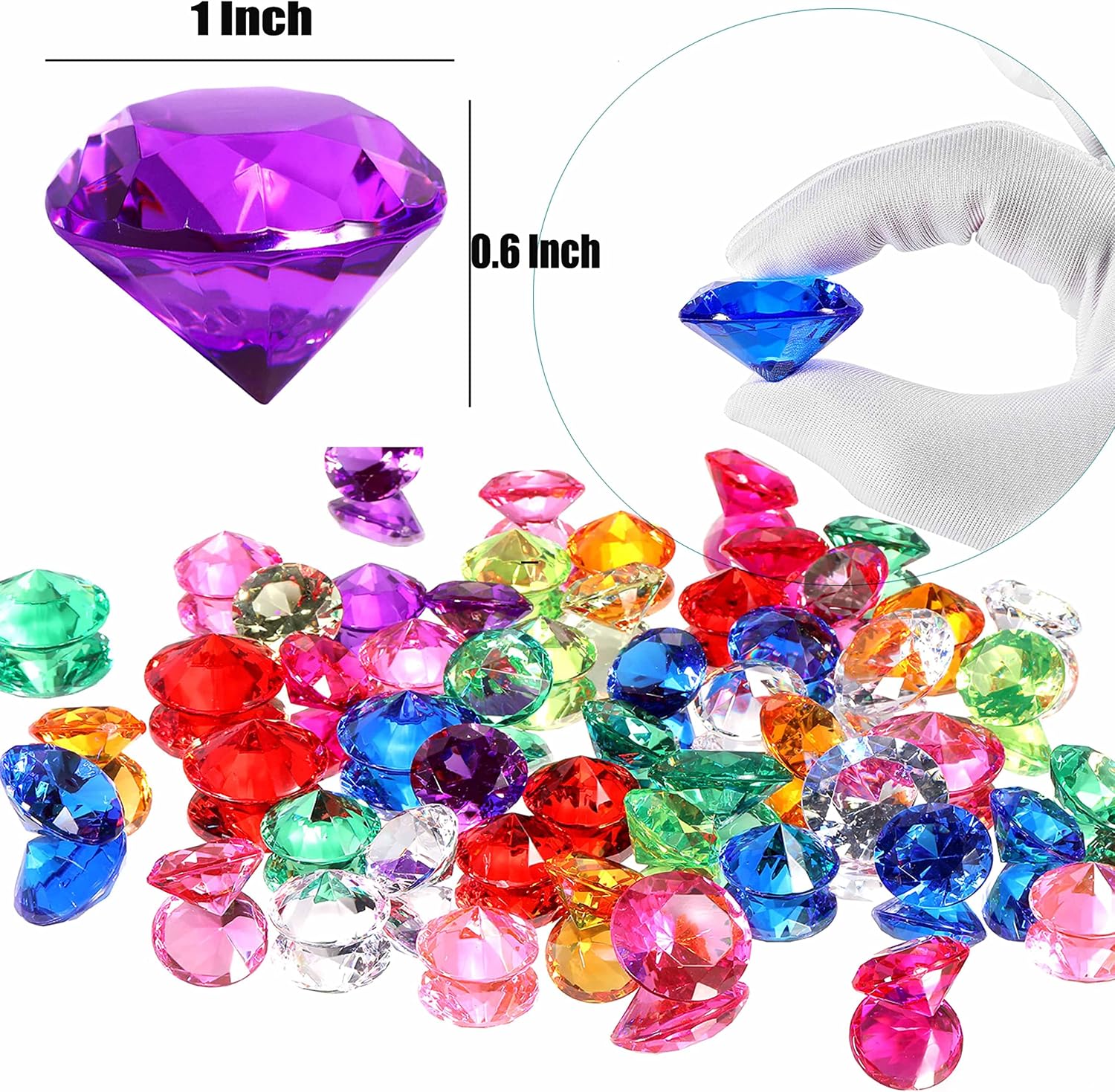 75pcs Multi-Colored Acrylic Gems Plastic Gemstones for Pirate Treasure Party Decoration Table Decorations Vase Filler Fish Tank etc. (Multi Color)