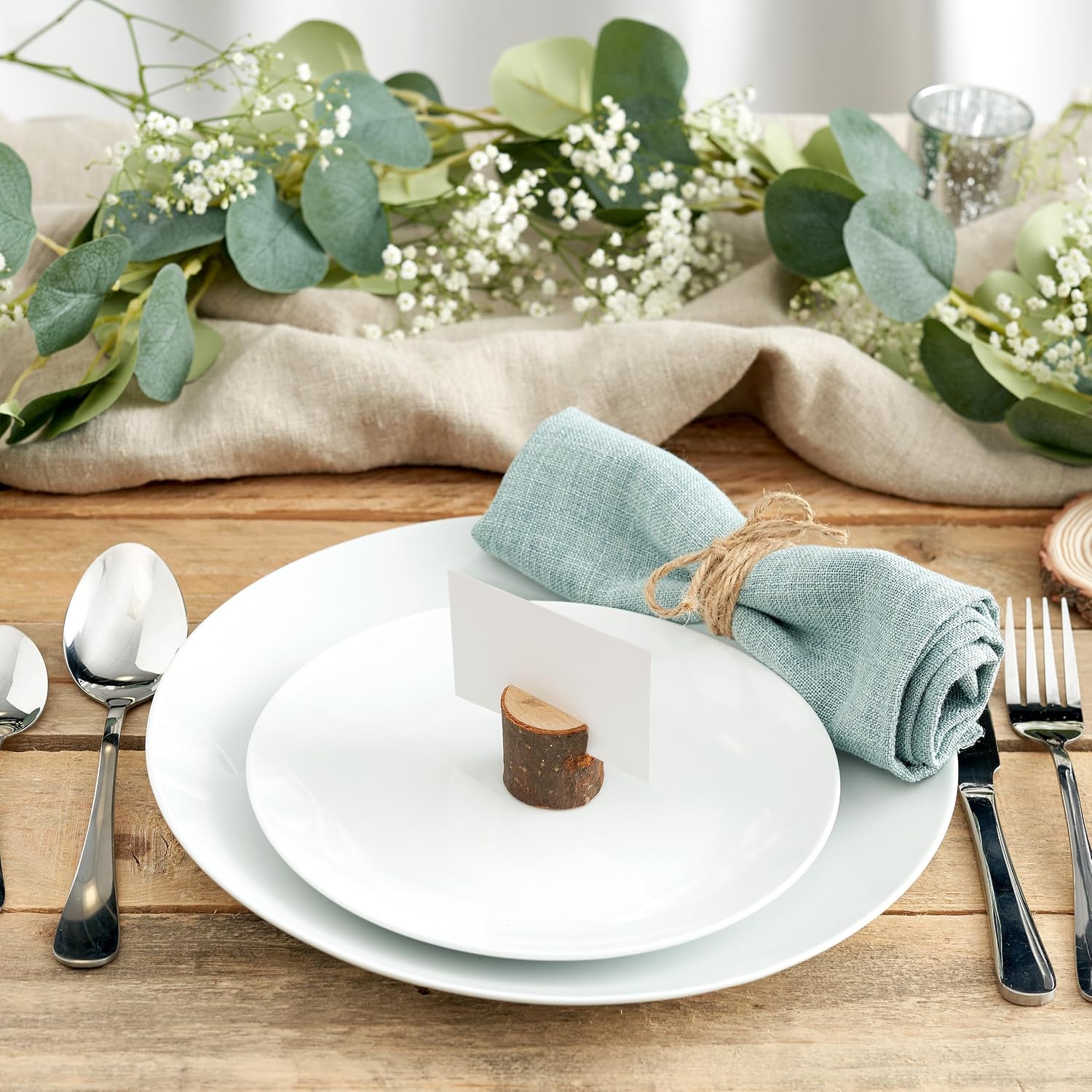 THE TWIDDLERS 50 Rustic Wood Place Card Holders with 50 White Table Name Cards 3.5 x 2 - Reserved Seating for Wedding, Party Buffet, Banquet, Dinner, Food Labels