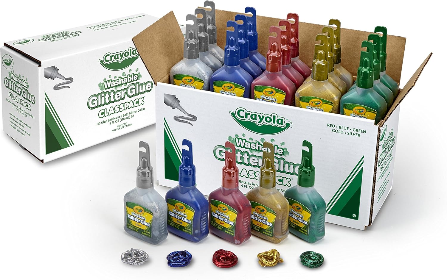 Crayola Glitter Glue Bulk, 20 Count Classpack, Washable Craft Glue, 5 Assorted Colors : Toys & Games