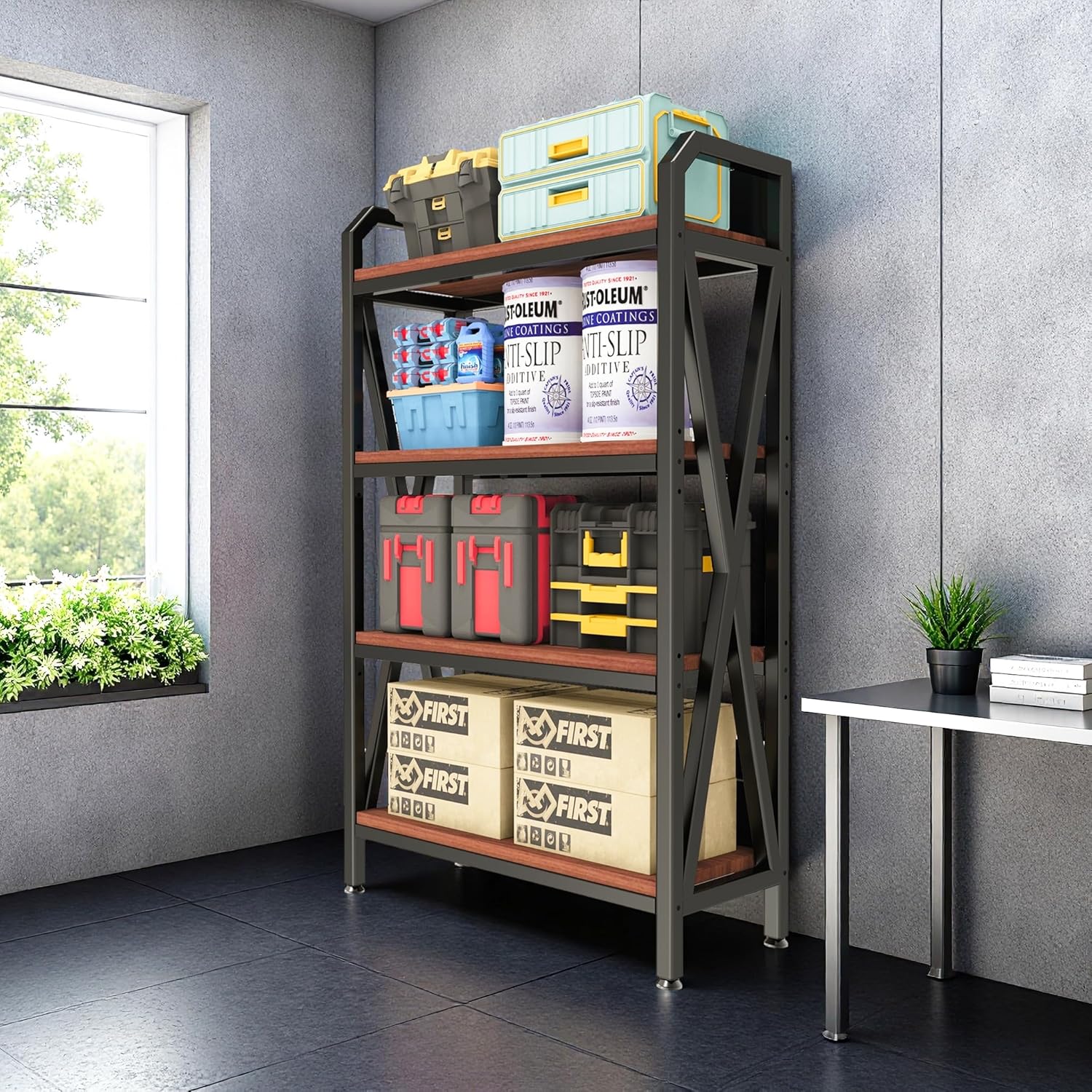 4-Tier Kitchen Bakers Rack, Tall Baker's Rack with Storage, Microwave Stand with Storage, with Adjustable Kitchens Shelves, Estantes para Cocina for Living Room, Garage, Kitchen, Balcony