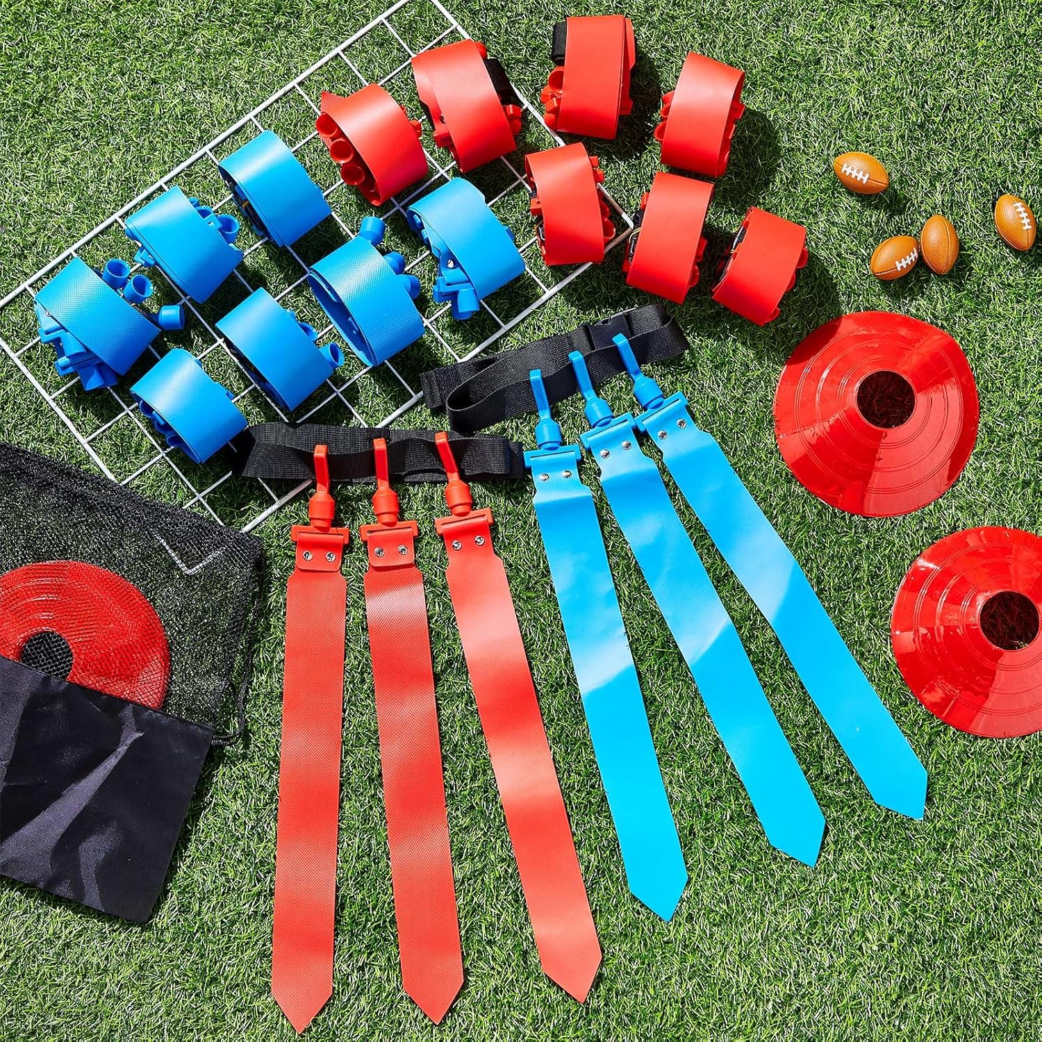 Wettarn 10/16 Player Flag Football Belts Adjustable Flag Football Set with Cones Bag for Youth Adults Kids Training Sport