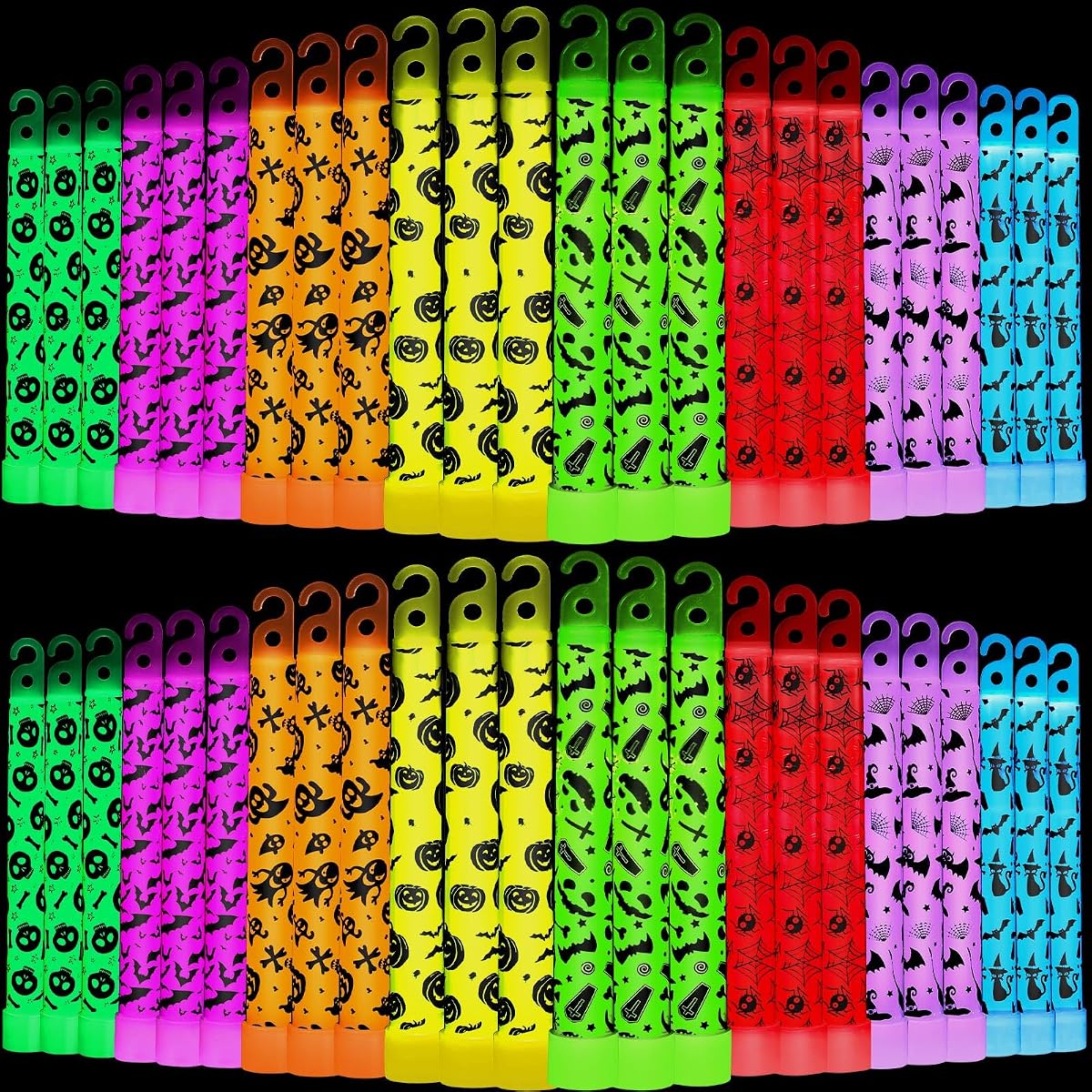 Hiboom 100 Pcs Halloween Glow Sticks Bulk 5.91 Inch Hanging Wands in 8 Designs
