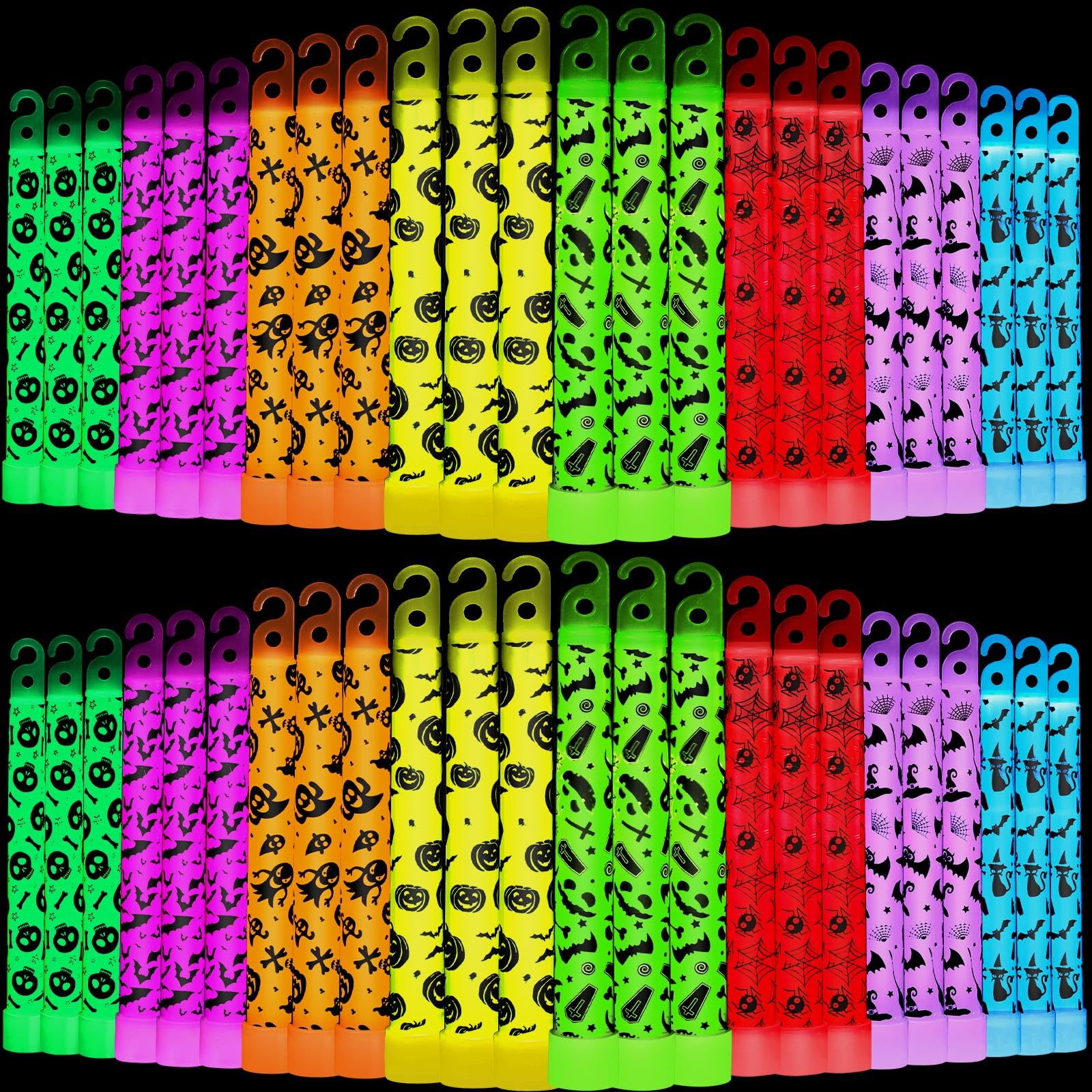 Hiboom 100 Pcs Halloween Glow Sticks Bulk, 6 Inch, 8 Colors