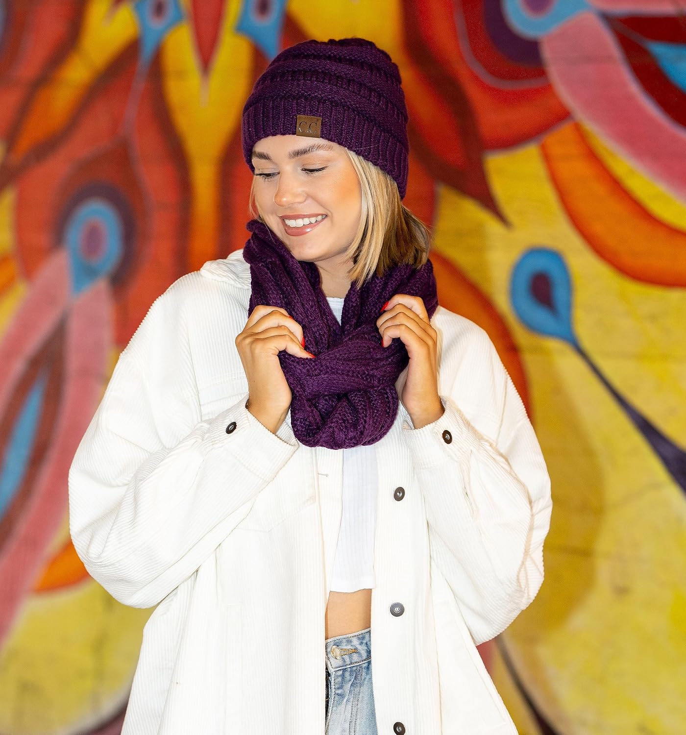 Funky Junque Beanie & Infinity Scarf Gift Set – Matching Winter Accessories Sets for Women, Soft Knit Hat and Scarf Bundle