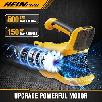 HEINPRO Cordless Leaf Blower Compatible with Dewalt 20V Max Battery, 500CFM/150MPH Electric Leaf Blower Cordless, 5 Speed Modes, Battery Powered Blowers for Lawn Care, Yard (Tool Only)