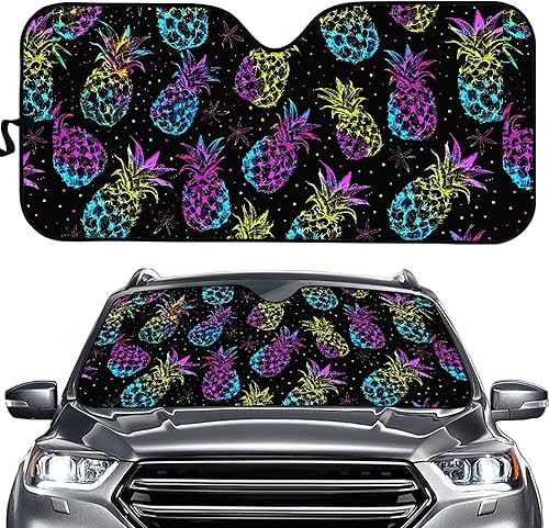 CLOHOMIN Parasol personalizado para parabrisas de automóvil, diseño de leopardo, piña, limón, bloquea los rayos UV, protector de visera solar para