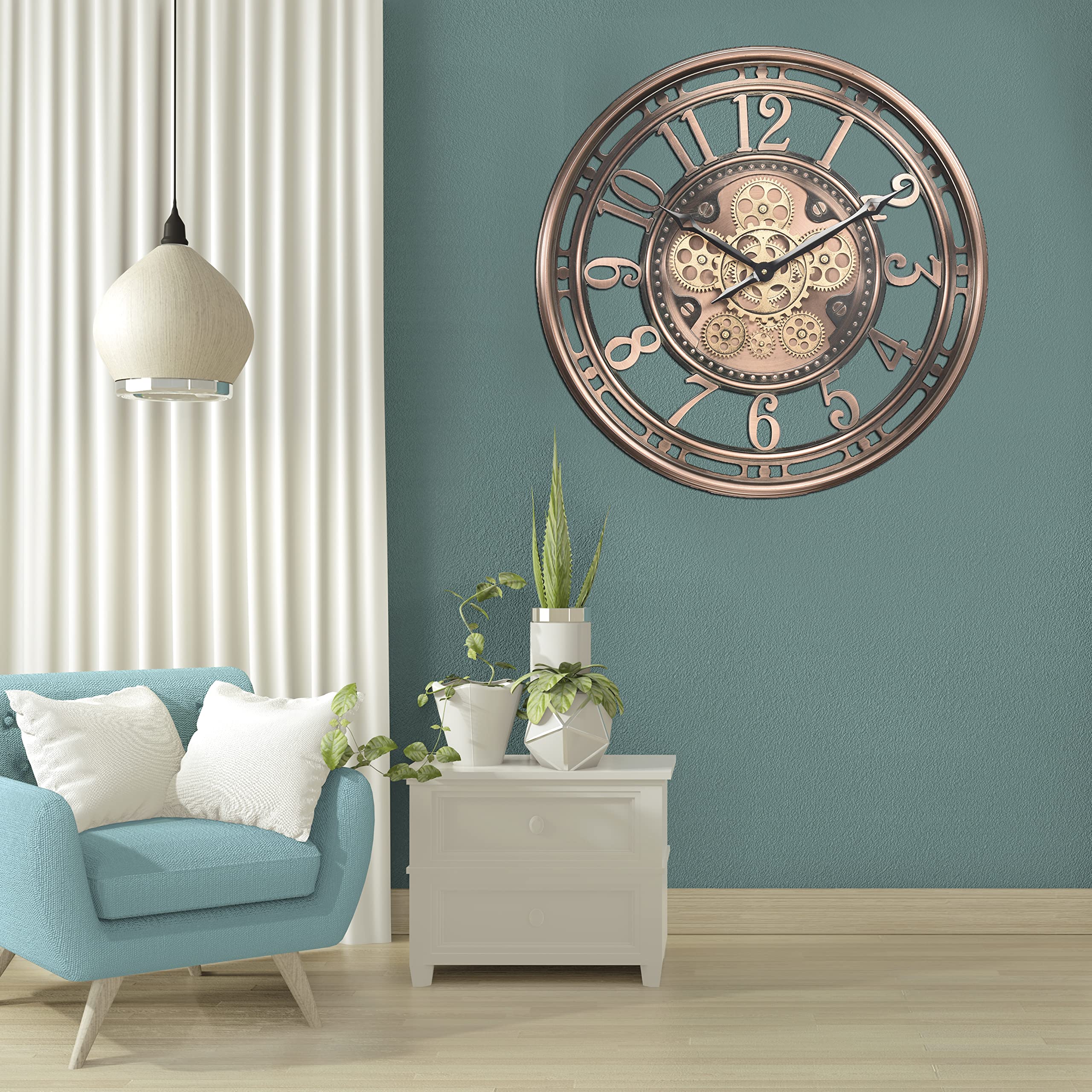 Orologio da parete con cambio di movimento reale ingranaggi numeri romani o arabi (numeri arabi, bronzo)