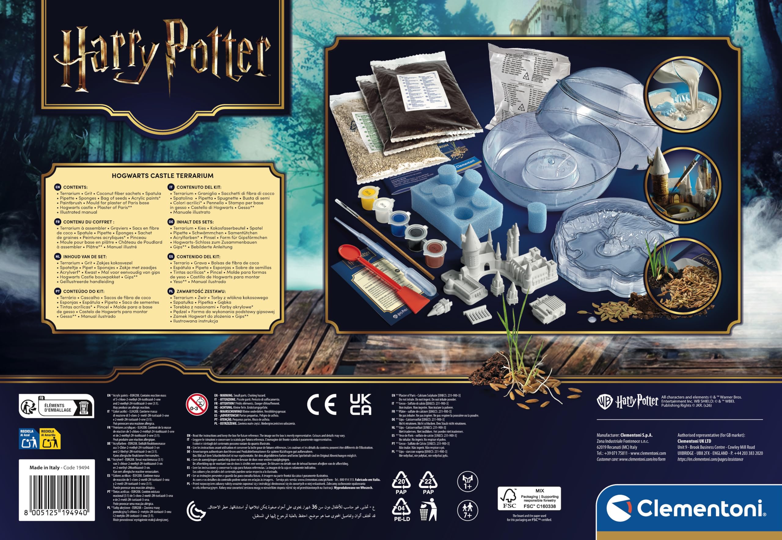 Clementoni Harry Potter Hogwarts Schloss Terrarium - Kreativ & Pflanzset | für Kinder mit Gips, Terrarium & Pflanzenzucht - Bastelset zum Gestalten der magischen Hogwarts-Welt, 19494
