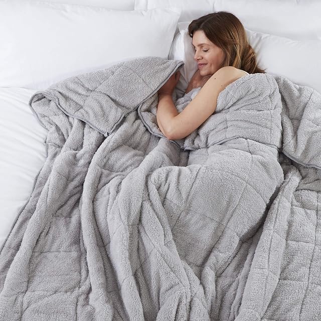 TEDDY FLEECE Weighted Blanket for Adults Kids Soft Sherpa Throw Sleep Therapy Autism Sensory Anxiety Stress Relief Insomnia Sleeping Aid (Silver Grey, Single Size - 125cm x 150cm - 4kg (9lb))