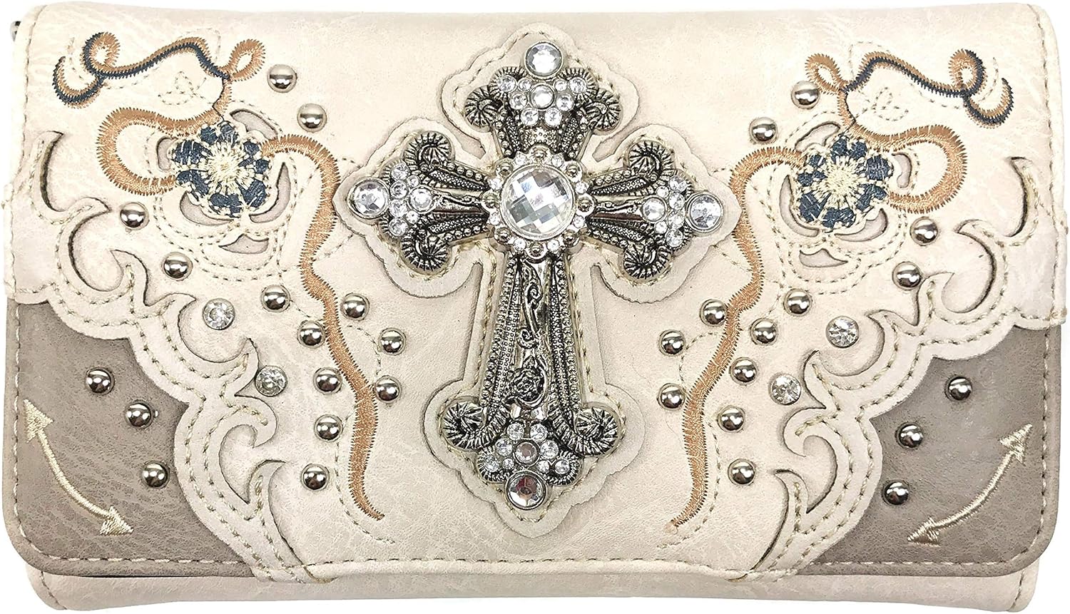 Zelris Floral Poppy Cross Western Women Crossbody Wrist Trifold Wallet