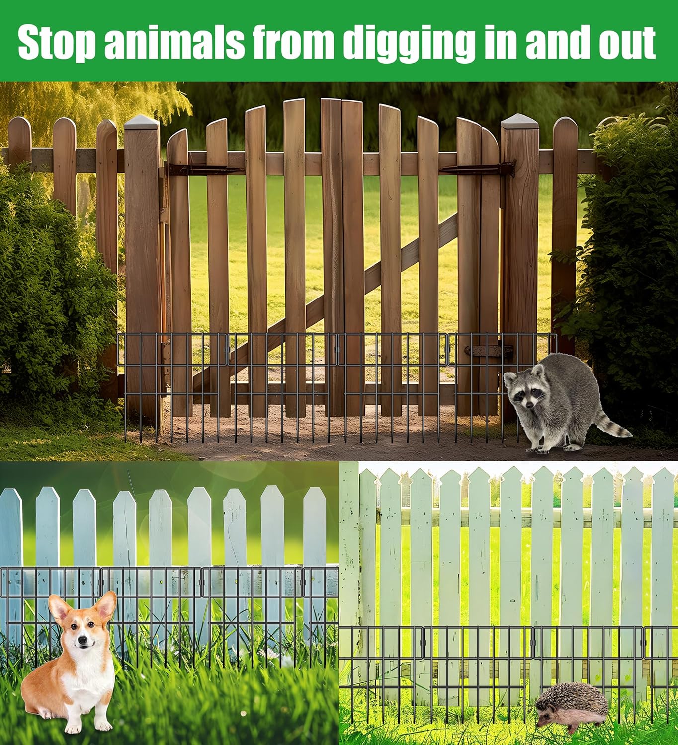 10 Panels Animal Barrier Fencing, No Dig Fence Garden Fencing, 17in(H) x10.8ft(L) Dog Dig Fence Barrier Rustproof Metal Garden Fence Border for Dogs, Bottom Blocker for Outdoor Yard