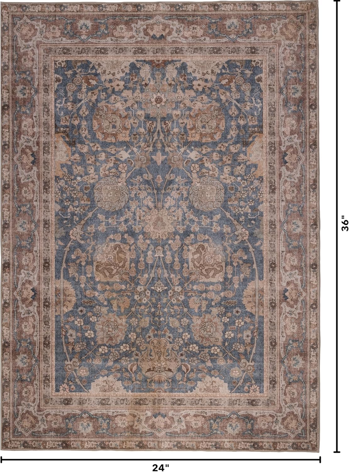 kuden 2x3 small rug, machine washable, non-slip backing, vintage style, soft, low pile, area rugs for entryway kitchen indoor entrance blue / brown 2' x 3' rectangular
