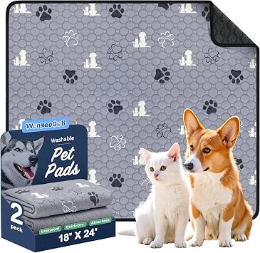 WanpeeGoo Washable Pee Pads for Dogs, Waterproof, 18 x 24 in, 2 Pack, Gray
