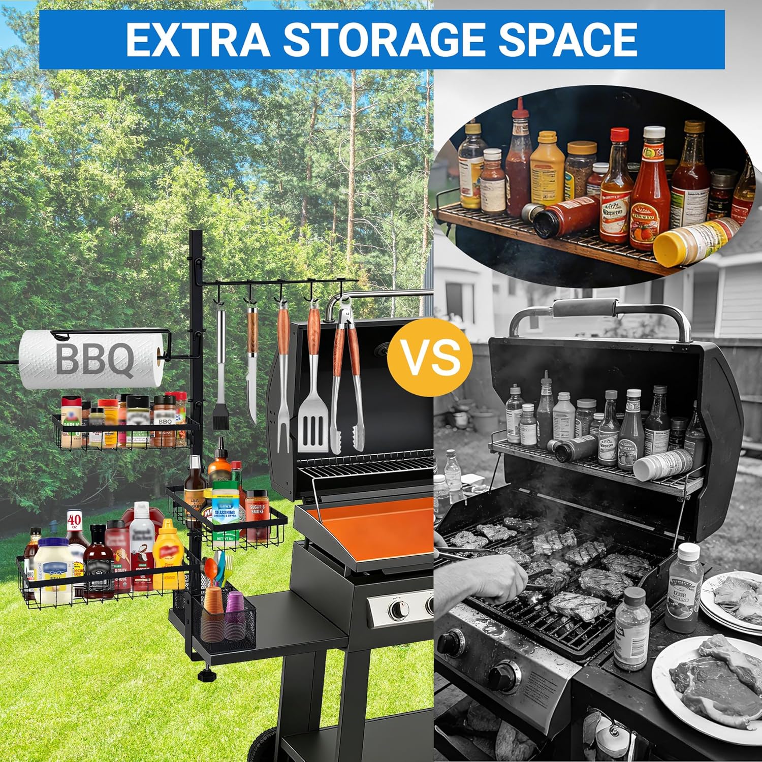 Griddle Caddy Organizer for Blackstone Griddles/Prep Cart, Grill Utensil Condiment Caddy with Paper Towel Holder, Outdoor Kitchen Grill Accessories Organizer for Camping RV Patio, Gifts for Men, Dad