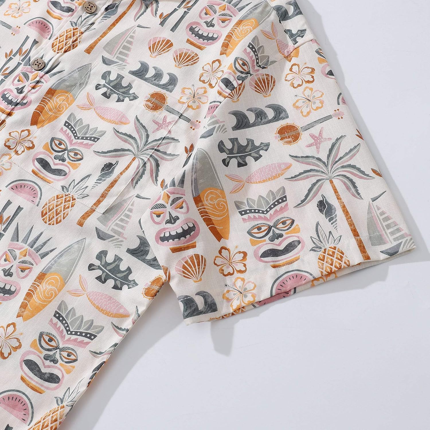 YIUME Fashion Hawaiian Shirt for Men Tiki Beach by House of Haricot Button-Down Shirt Short Sleeve 100% Cotton Shirt