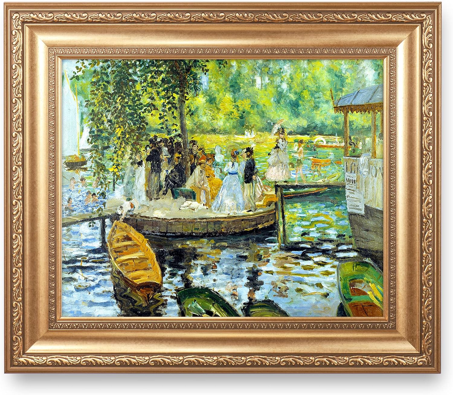 La Grenouillère by Pierre-Auguste Renoir Painting Reproductions Framed Size:26x22 inches,Image Size:20x16 inches World Classic Reproductions For HomeDecor,Gold Frame