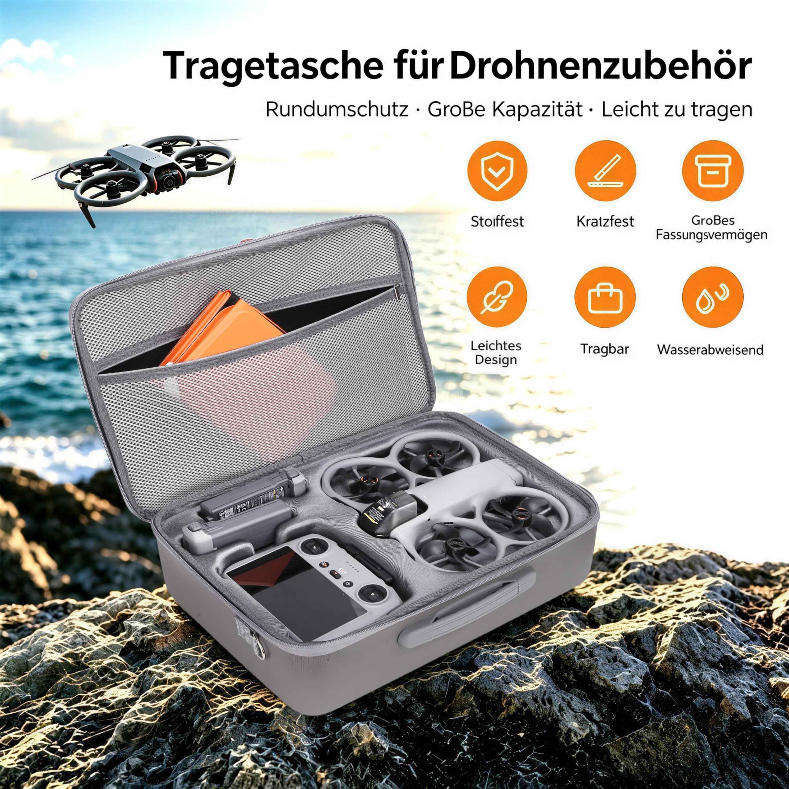 Custodia rigida per drone DJI Avata 360 Fly More Combo-RC2, borsa a tracolla rigida per telecomando RC2, batterie e accessori (grigio)