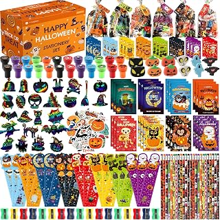 266 Pcs Halloween Party Favors for Kids, Assorted Halloween Stationery Set | Trick or Treat Gifts for Kids Classroom Prizes, Goodie Bags Stuffers Including Notepads, Stamps, Pencils, Stickers, Erasers
