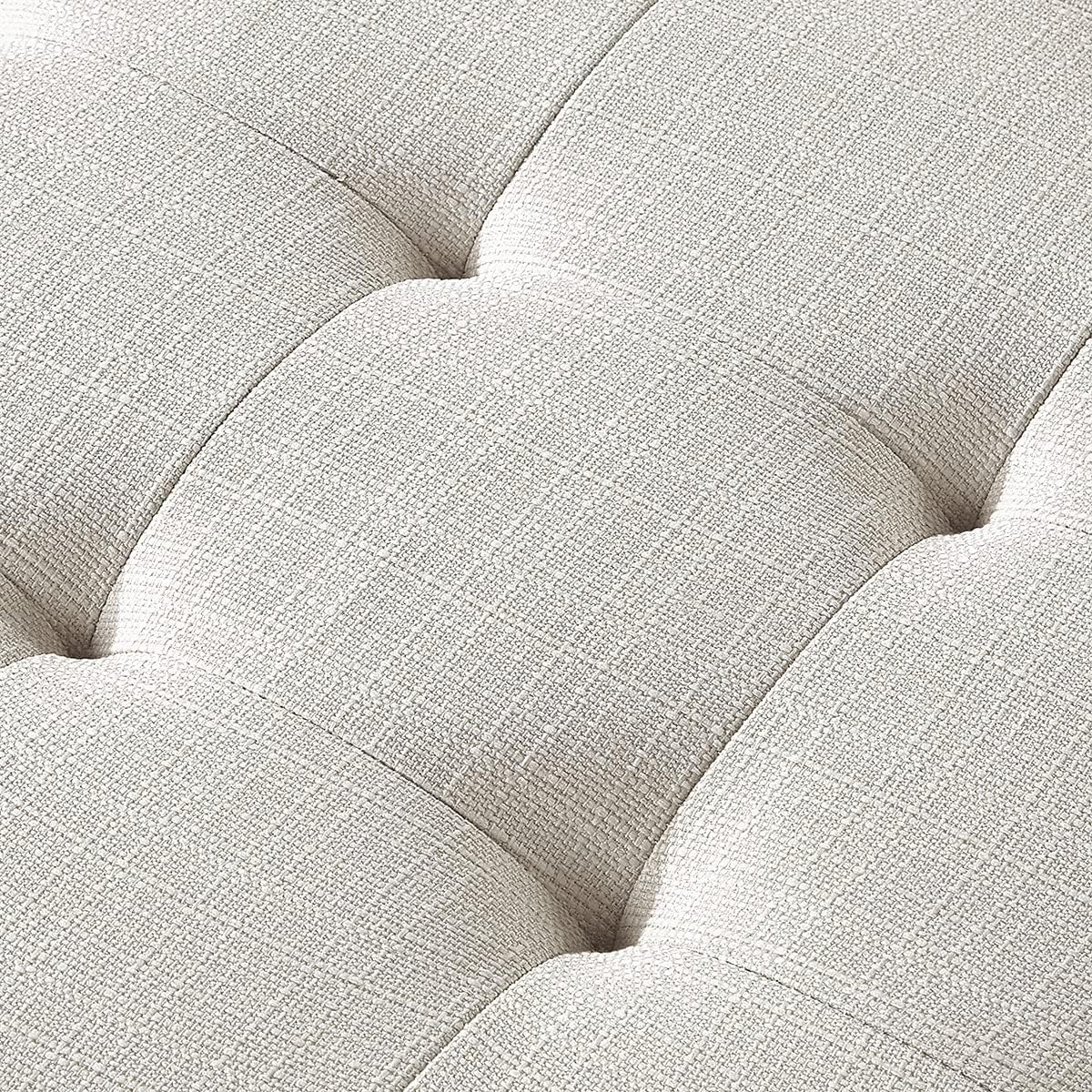 24KF Large Rectangular Upholstered Tufted Linen Ottoman Bench, Padded Bench with Solid Wood Shelf-Ivory
