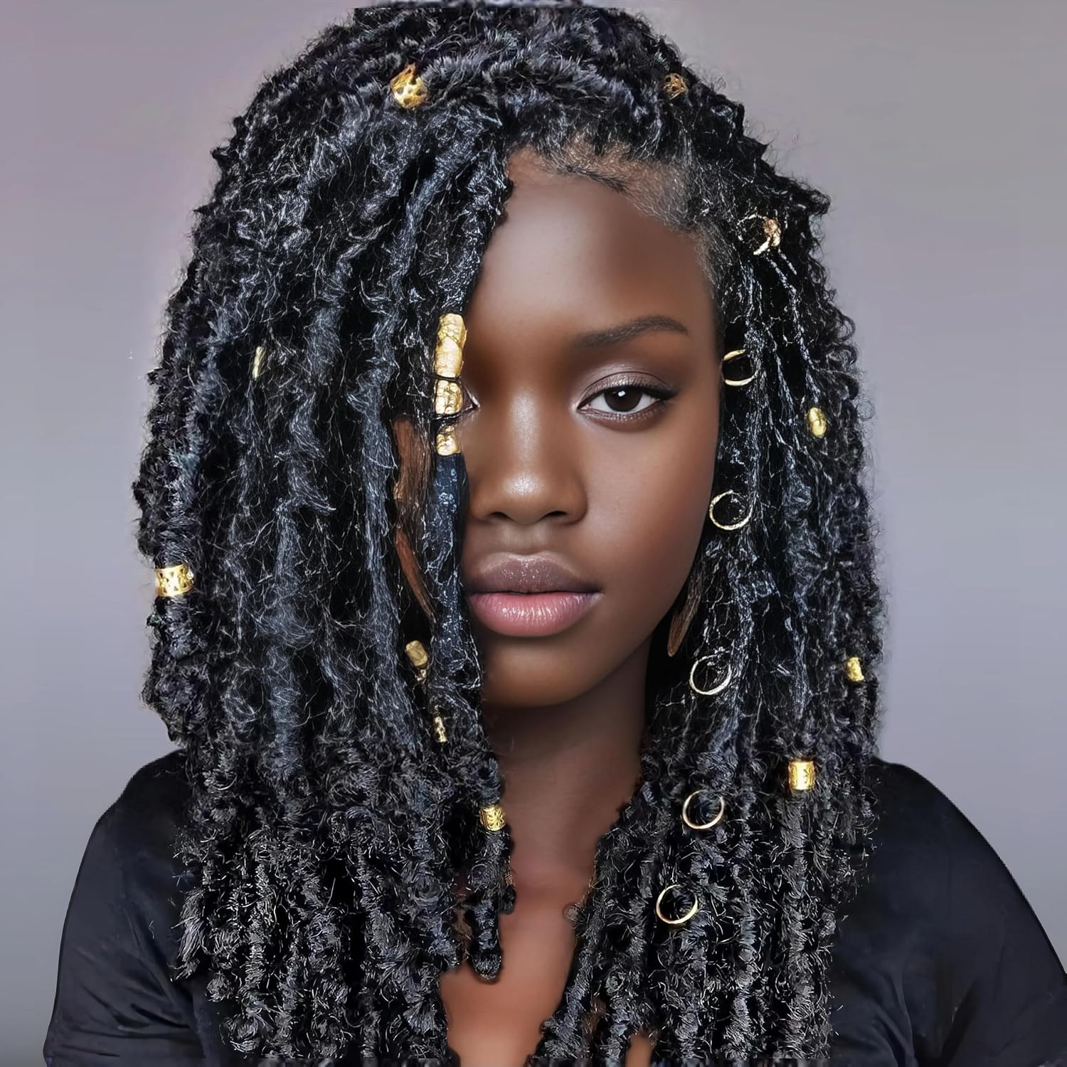 Gold Hair Braids Dreadlock Non-Piercing Ear Clip Beard Cuffs Clip Hair Accessories Styling Fashion Jewelry Gift Toos for Women Men Passion Twist Goddess Locs Crochet Hair Rings (40Pcs, Gold)