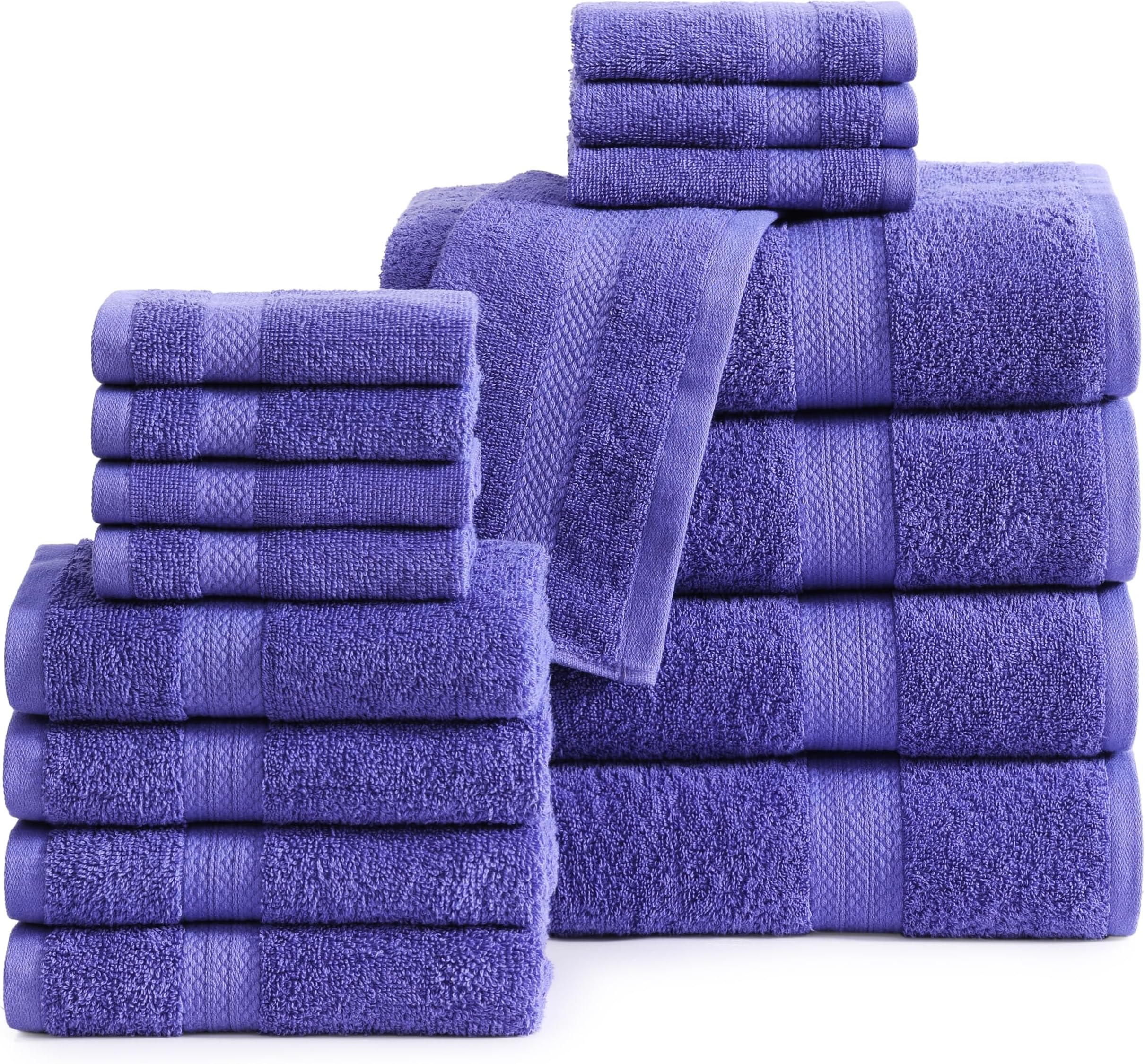 LANE LINEN 100% Mercerized Cotton Bathroom Towel Set - 16 Pieces, Hotel Quality - Super Soft & Highly Absorbent - Ring Spun - 4 Bath Towels, 8 Washcloths, 4 Hand Towels - Family Pack - Blue Irish
