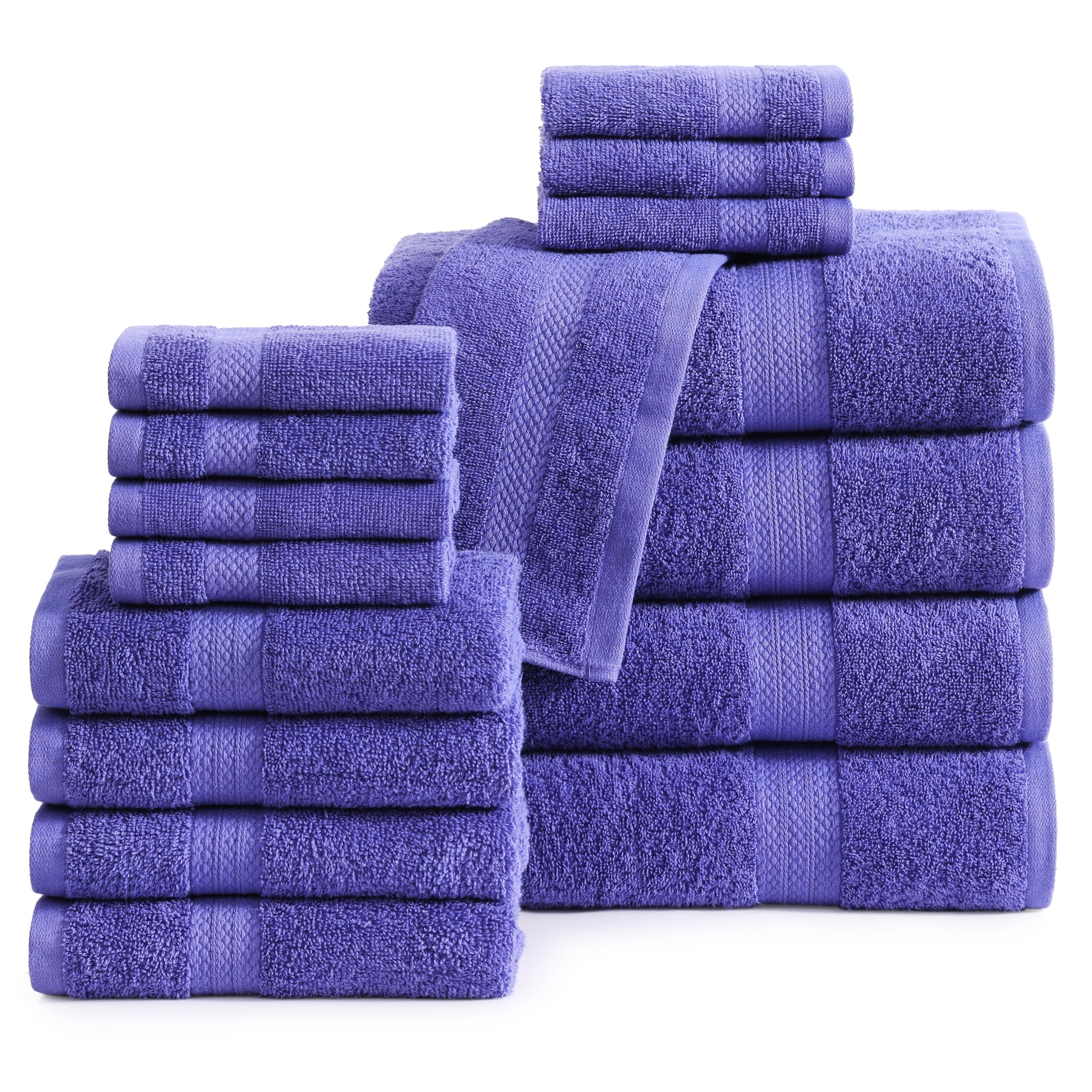 LANE LINEN 100% Mercerized Cotton Bathroom Towel Set - 16 Pieces, Hotel Quality - Super Soft & Highly Absorbent - Ring Spun - 4 Bath Towels, 8 Washcloths, 4 Hand Towels - Family Pack - Blue Irish