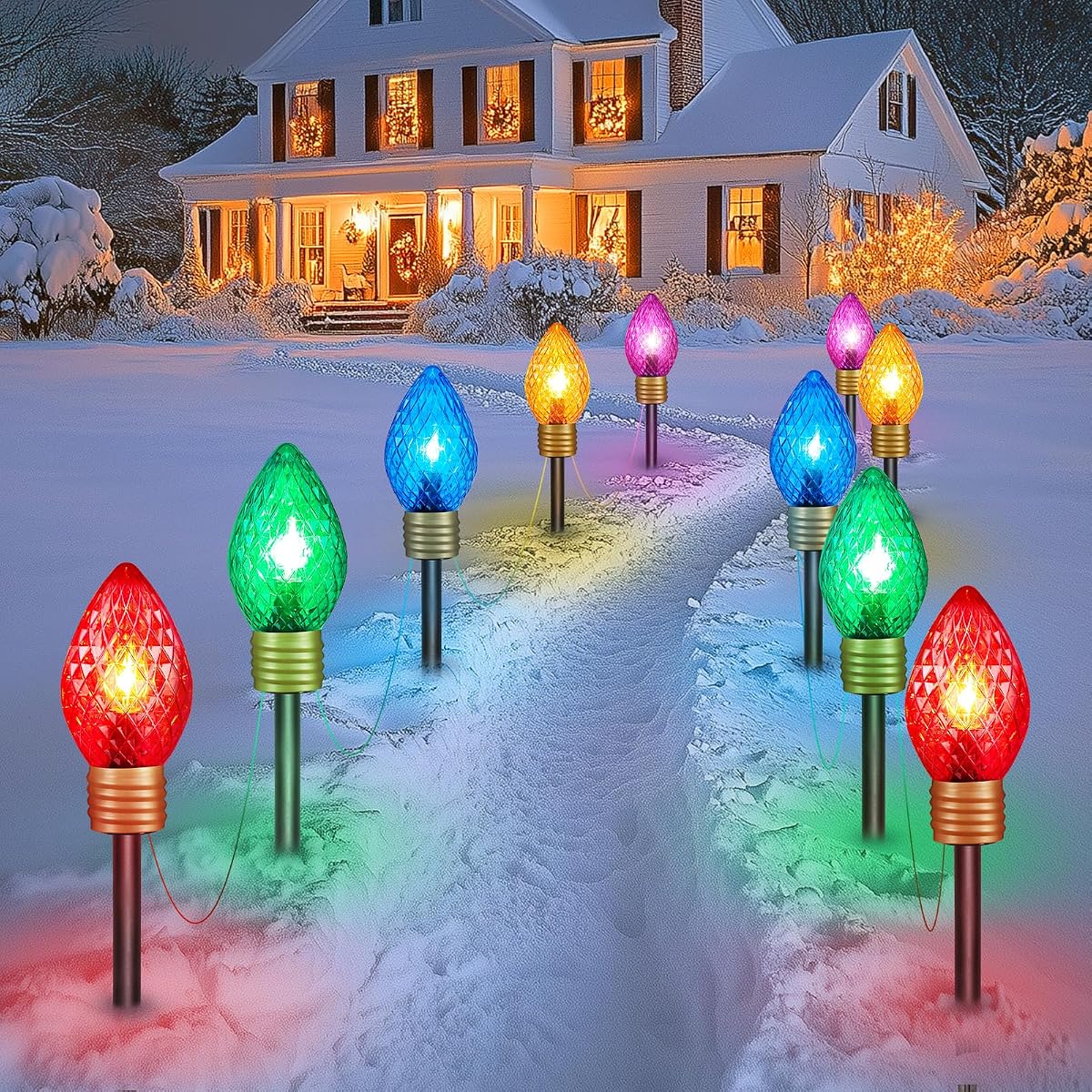 Brightown Strawberry Jumbo C9 Christmas Pathway Lights Outdoor - 2 Pack Total