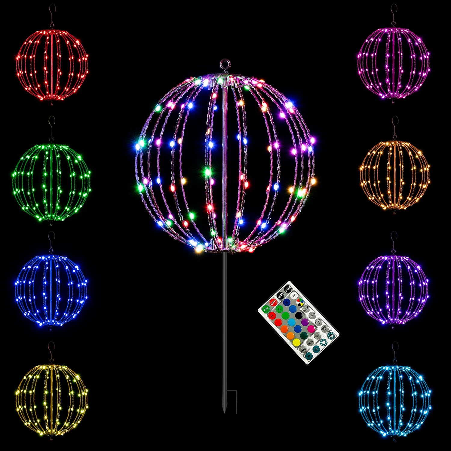 Lightshare 12IN 96LED Light Ball Yard Decoration Pathway Lights Sphere Light with Remote Control Fold Flat Metal Frame Indoor Outdoor Waterproof Garden Lights, Plug in