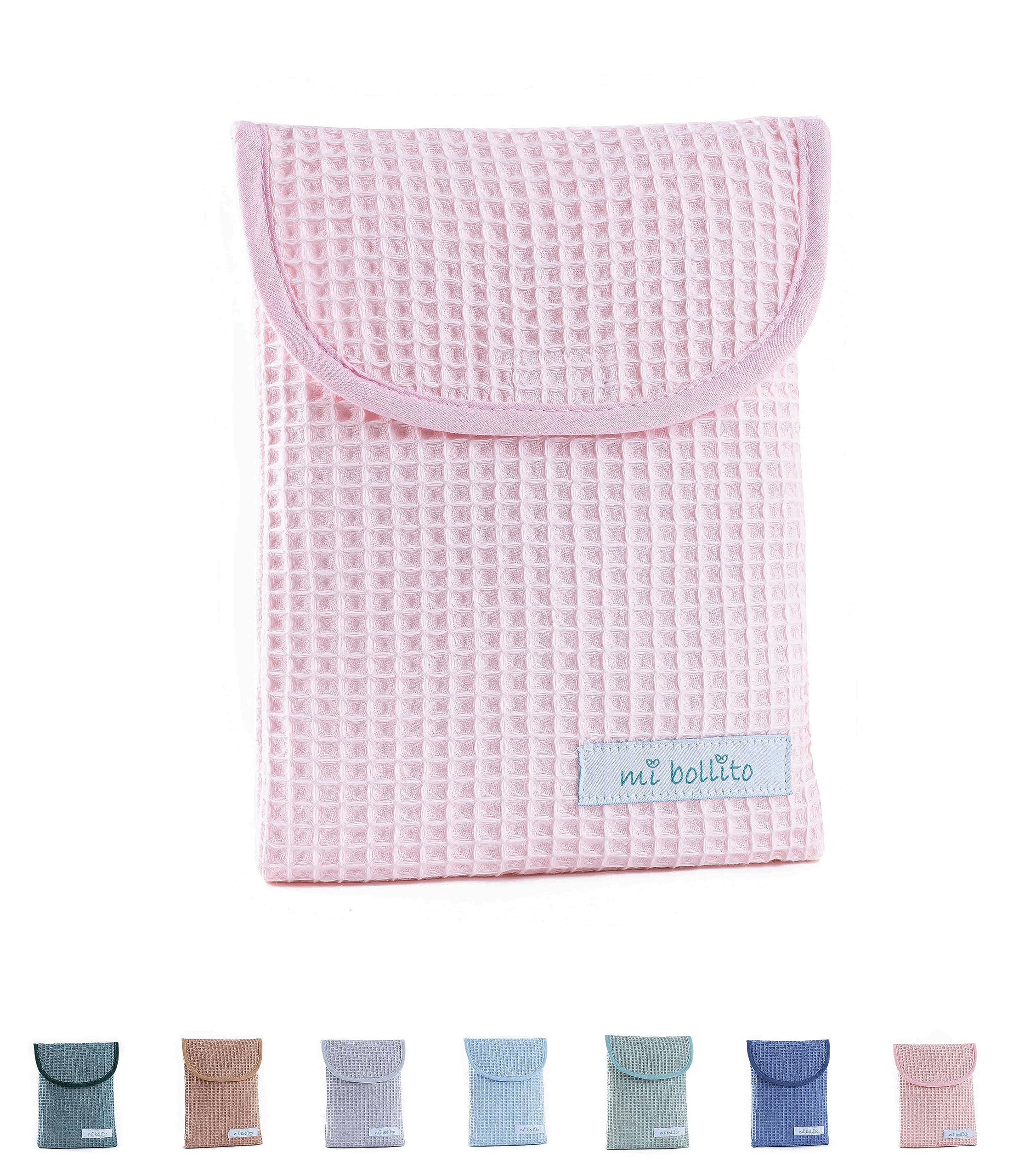 mi bollito Organiser bag for diapers and baby wipes 100% cotton waffle fabric, quick Velcro closure, practical and stylish., light pink - Image 4