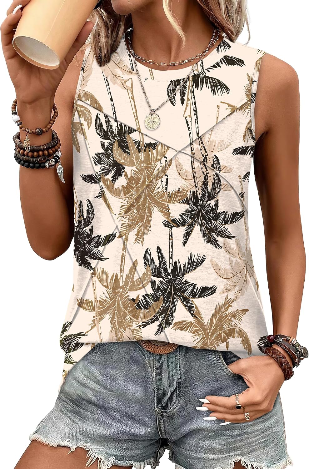 WIHOLL Women's Sleeveless Summer Crewneck Loose Fit Tank Tops thumbnail
