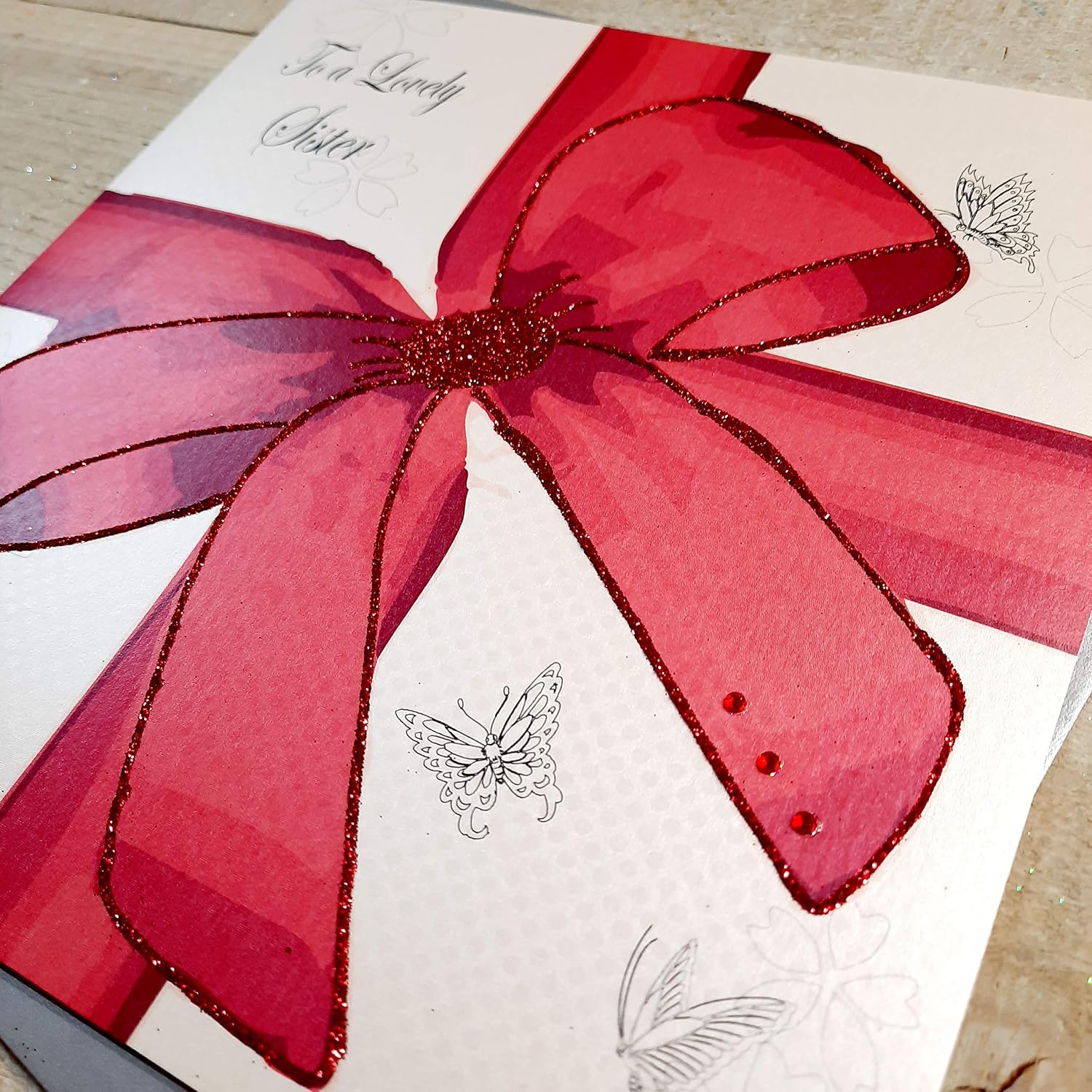 white cotton cards 1-Piece To A Lovely Sister Wishing You A Wonderful Birthday Extra-Large Birthday Card, Big Red Bow
