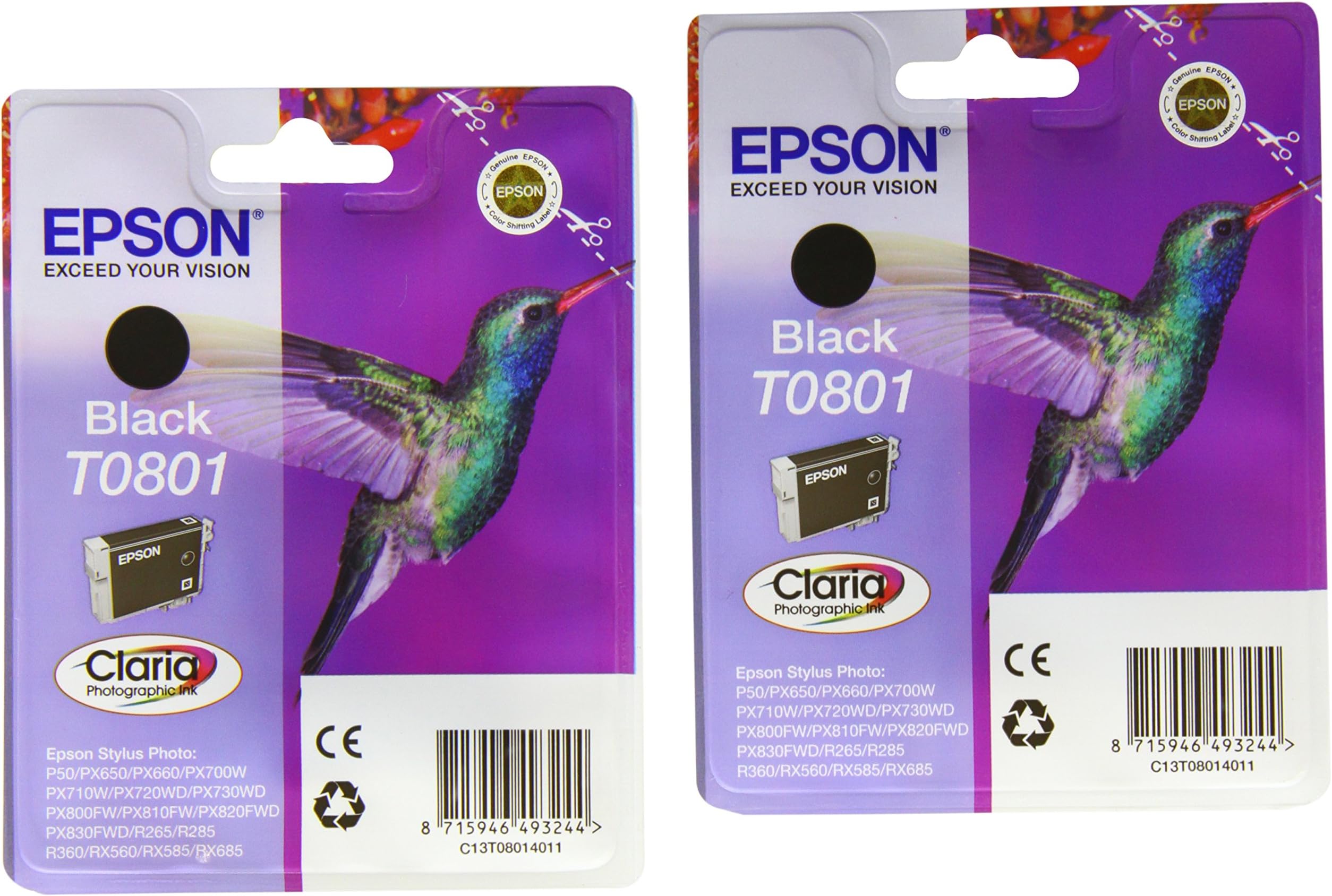 Epson T0801 Ink Cartridge, Black (Pack of 2), Genuine