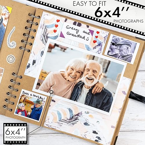 Vista 94 de Bstorify Álbum de recortes de 10 x 10 pulgadas, 70 páginas, protectores de esquina de papel kraft grueso negro, cierre de cinta, ideal para tus