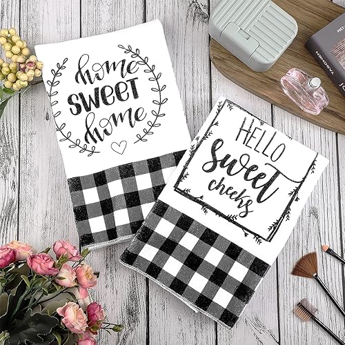 Miniatura 5 de 2 toallas de mano a cuadros de búfalo blanco y negro para baño, decoración de baño para baño, cocina, casa de campo (estilo elegante)