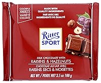 Vista 1 de Ritter Sport, Barra de chocolate con pasas y avellanas, 3.5 oz