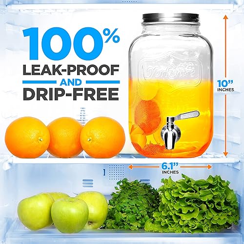 Miniatura 5 de NutriChef Dispensador de bebidas de vidrio de 1 galón, jarra estilo tarro Mason con espita de acero inoxidable e infusor de hielo de plástico, boca